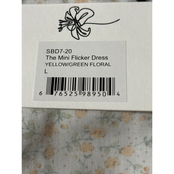 Sokie Collective NWT The Mini Flicker Dress Yellow Green Floral Tiered Rayon L - Picture 9 of 10
